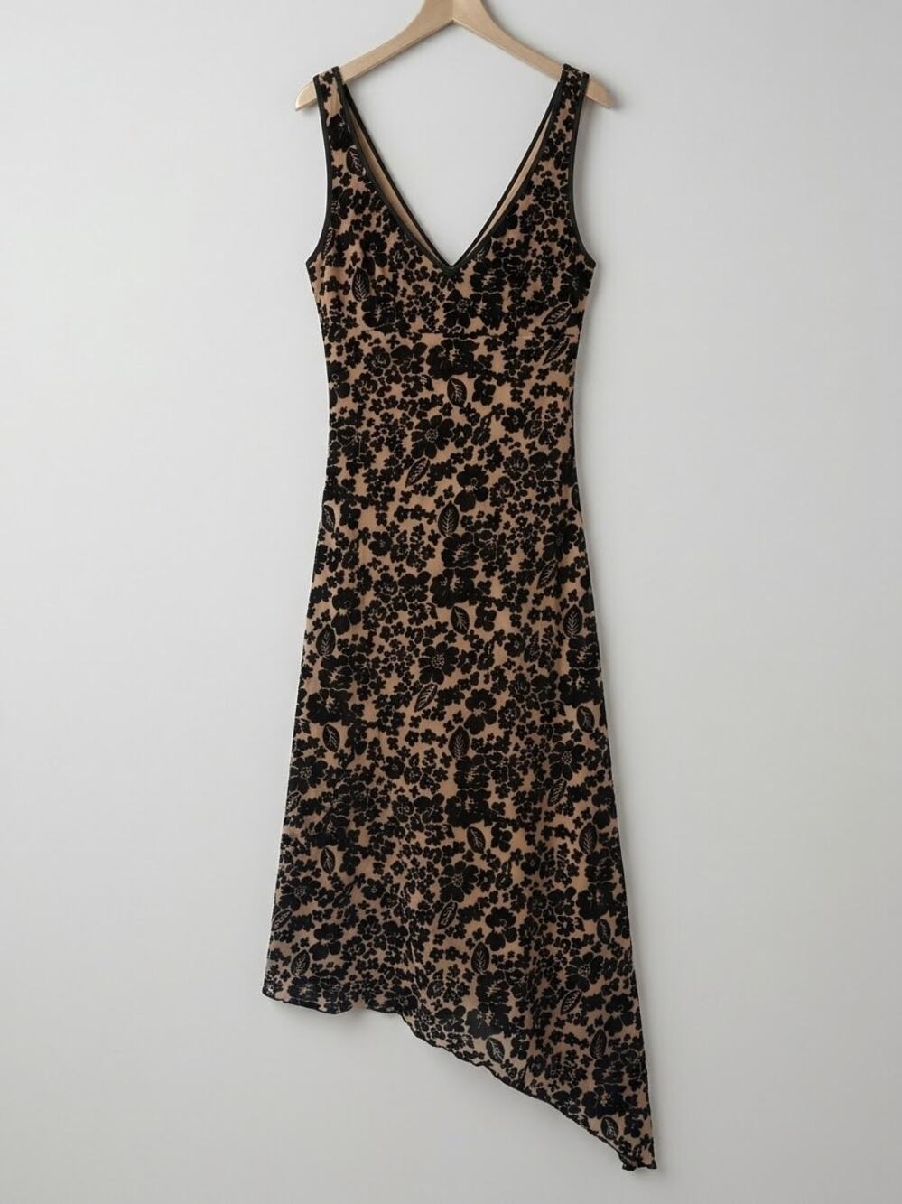 90s Y2K Flocked Velvet Floral Nude Slip Dress Whimsigoth Practical Magic Burnout